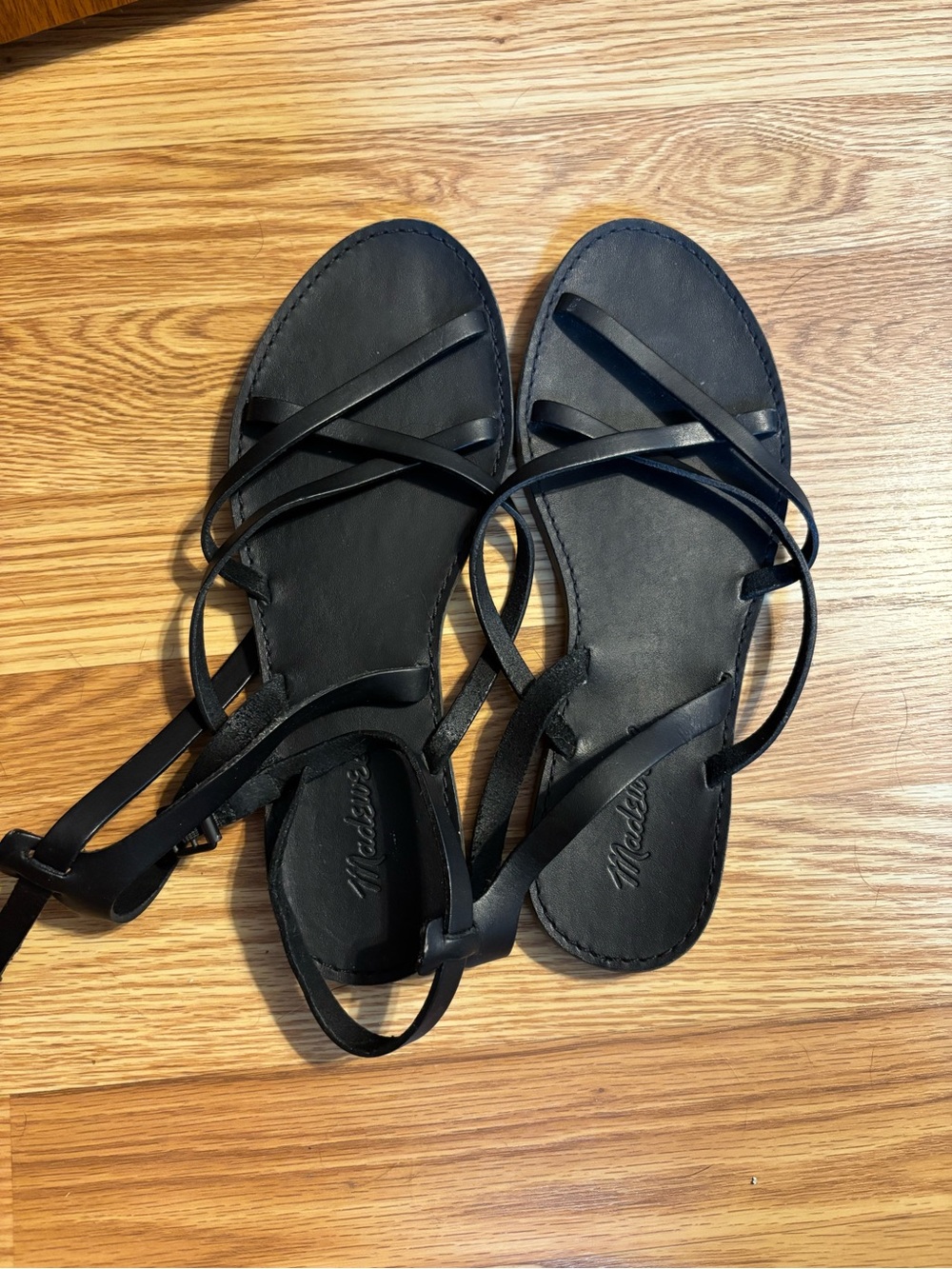 Madewell Black Leather Strappy Flat Sandals